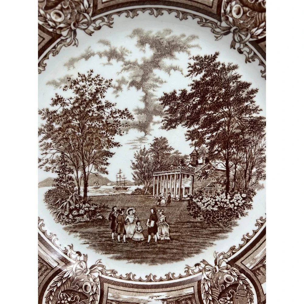 J&G Meakin Americana Brown Transferware 10 Inch Dinner Plate Style House England